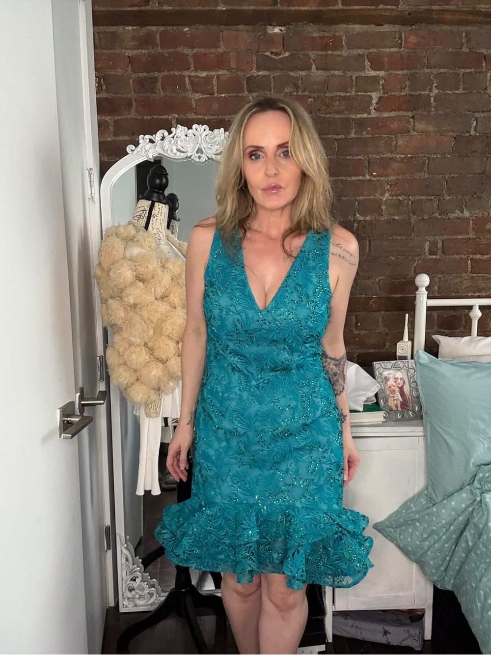 Emanuel Ungaro Teal Embellished Midi Dress s-m